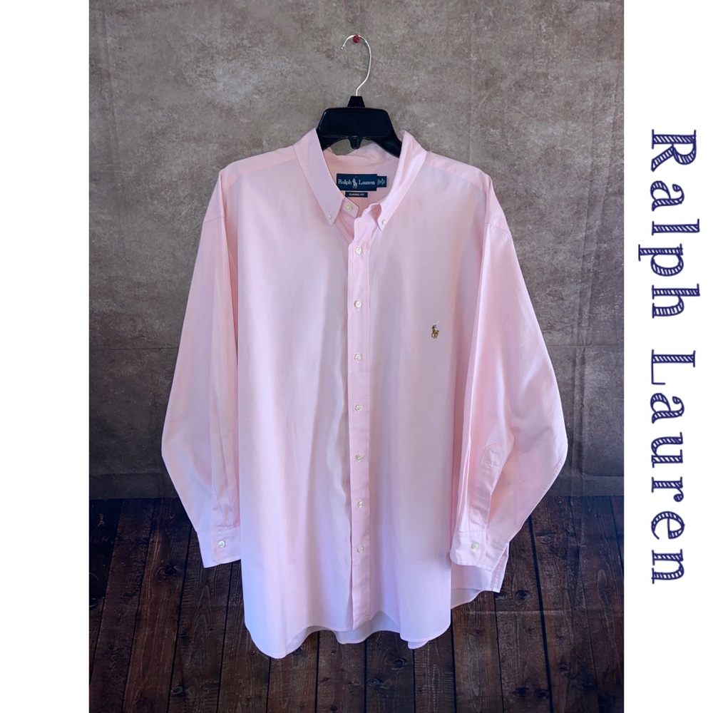 Polo Ralph Lauren-Player Logo- Classic Fit LS Oxford Shirt-Pink-18” 34/35-EUC